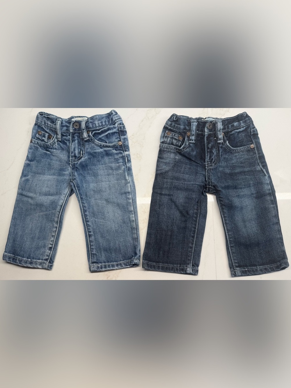 Flypaper Baby Boys Jeans Bundle 12M 2 Pairs Dark & Light Wash Elastic Waist
